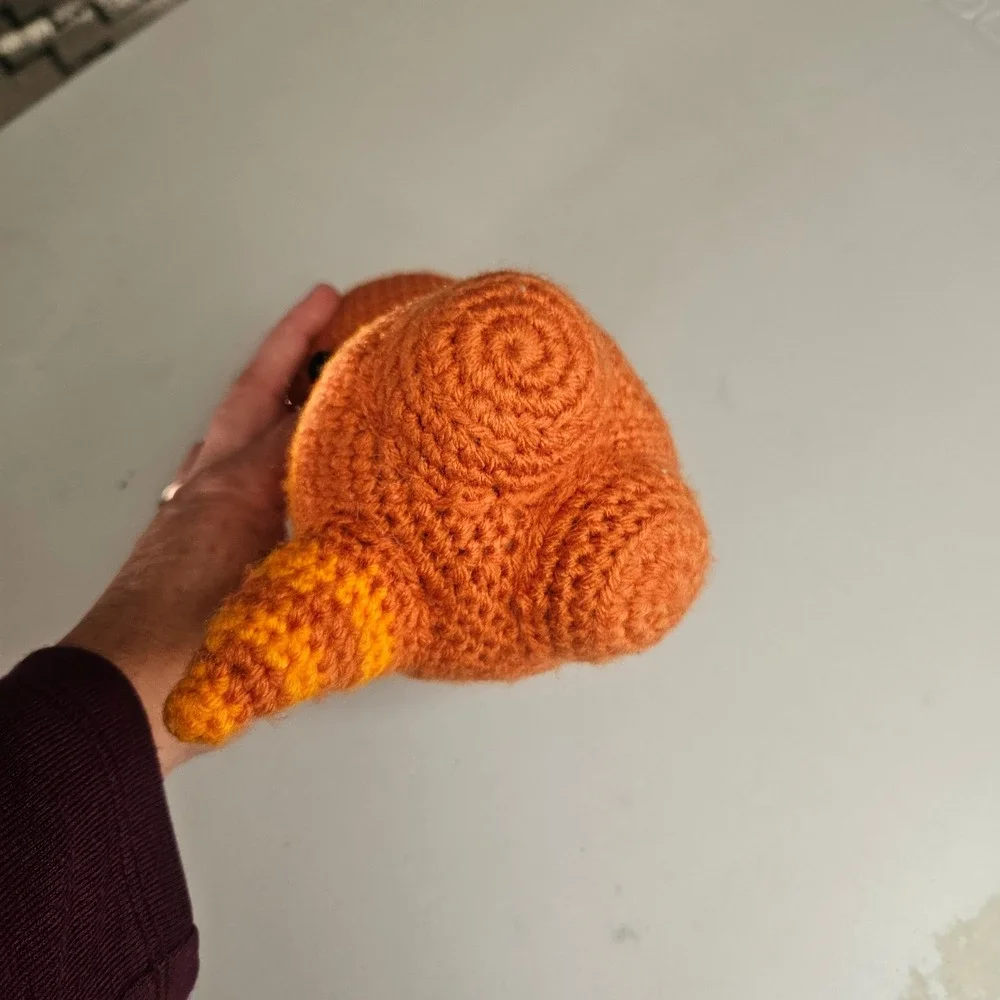 Crochet T-Rex Dinosaur‎ Plushie Orange Yellow Striped Amigurumi Stuffed Toy